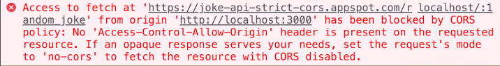 Example of a browser CORS error in the console